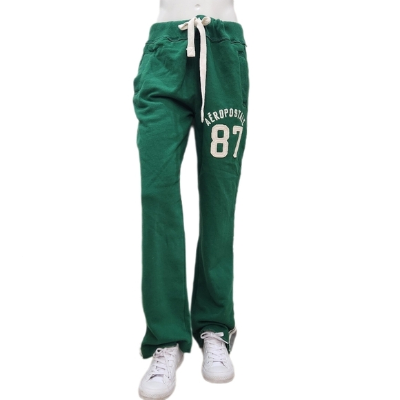 2000s Aeropostale 1987 Fleece Sweat Lounge Pants, Green Women's Medium - Picture 2 of 8